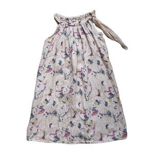 Bellambia Shift Dress M Pink Abstract Linen Pleated Ties Sleeveless Italy